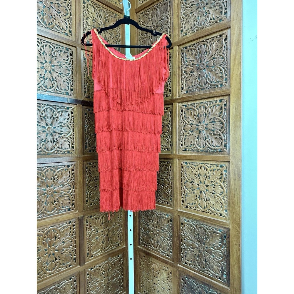 California Costume Red Flapper Fringe Dress Adult Medium 1920s Gatsby